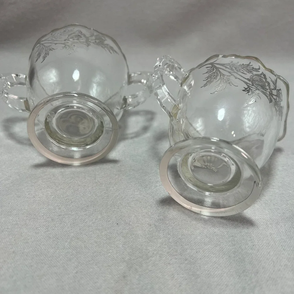 Silver City Poppy‎ Flanders Clear Glass Silver Overlay Vintage Creamer Sugar Set